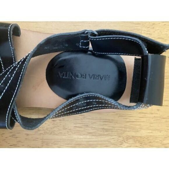 Maria Bontia Black Leather Strappy Square Toe Sandals Shoes SZ 7 - Picture 3 of 9